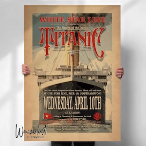 Titanic Print - White Star Line Wall Art - Vintage Style Travel Poster - Nautical Decor- Travel prints