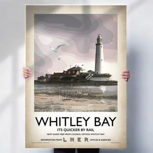 Whitley Bay Travel print - Northumberland LNER travel poster  - aged style wall art