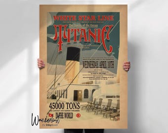Titanic Poster: Vintage style White Star Line Retro Travel Print
