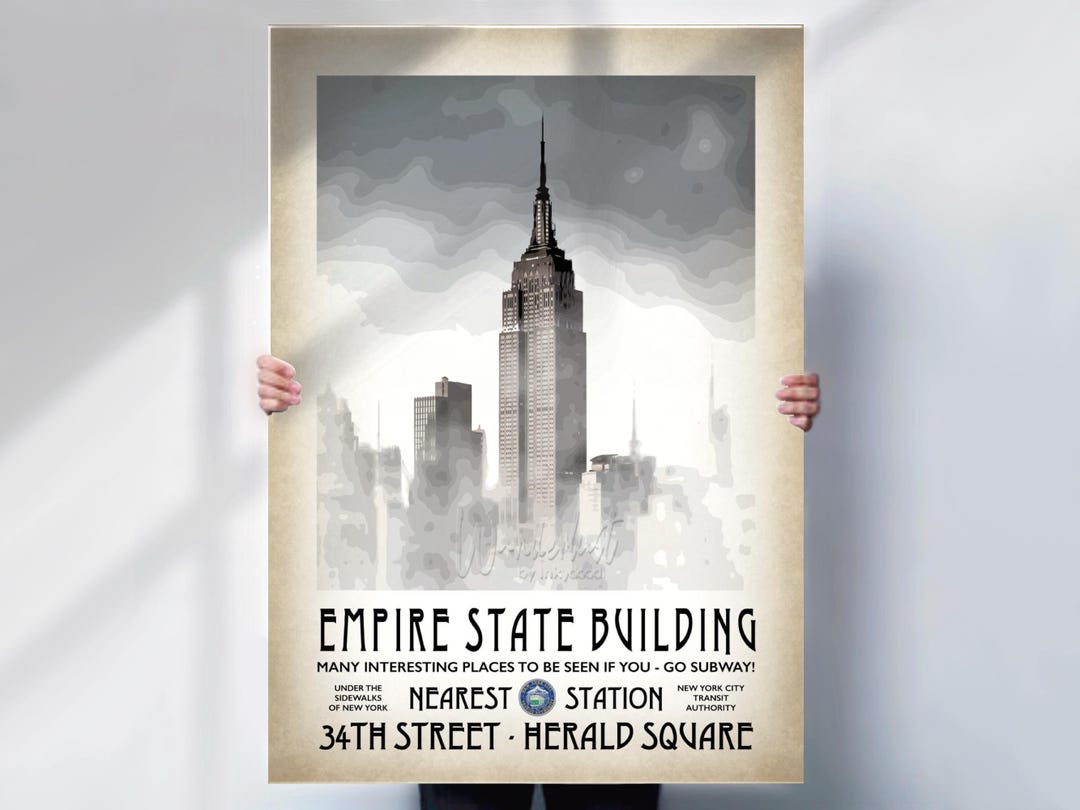 Empire State Building - New York Subway Travel Poster - Aged Style Wall ...
