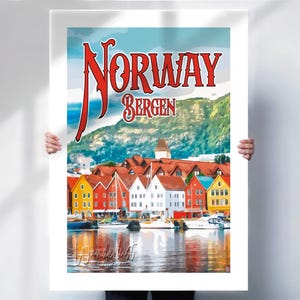 Norway Travel Poster - Bergen Print - Norwegian Gift - Special Place Art- Travel prints