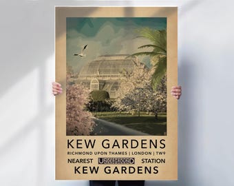 Kew Gardens Travel Print - London Tube Station poster - Vintage Style Palm house Wall Art