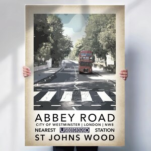 Abbey Road travel poster, London Tube Station travel print  - aged style wall art