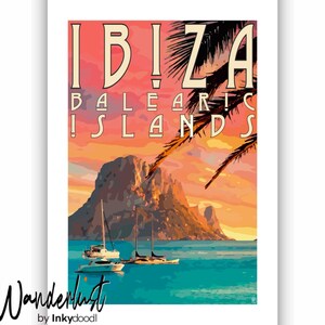 Ibiza Travel Print: Retro Sunset Poster - Mediterranean Vibes image 2