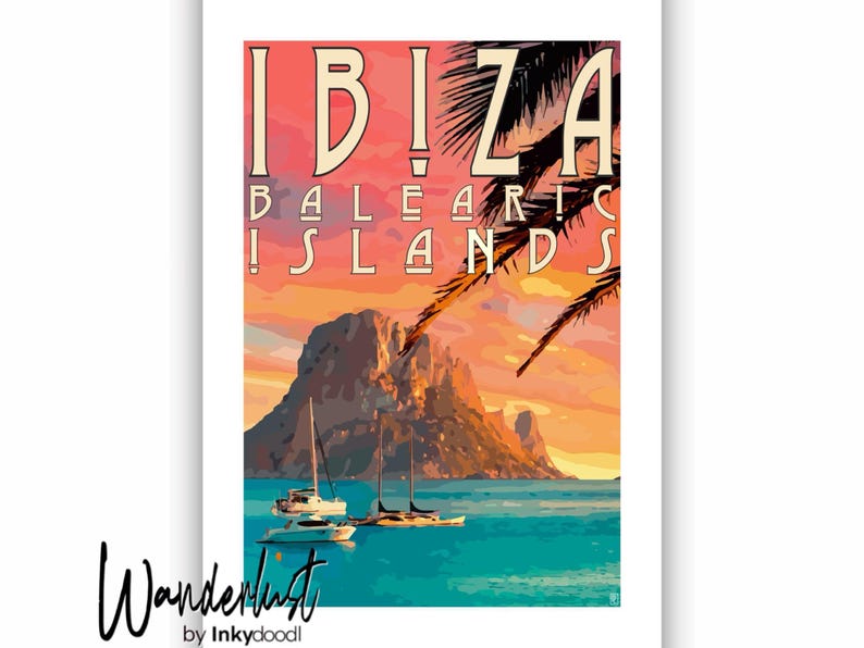 Ibiza Travel Print: Retro Sunset Poster - Mediterranean Vibes image 2