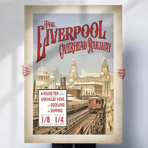 Liverpool Overhead Railway Poster - Retro aged style - Travel print - Merseyside Decor- Travel prints