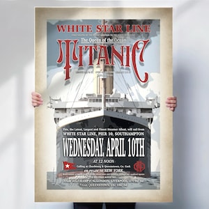 Titanic Art Print - White Star Line aged style Travel Poster- Travel prints