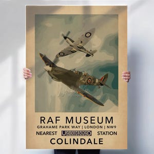 RAF poster, Spitfires London Tube station print  - vintage style wall art