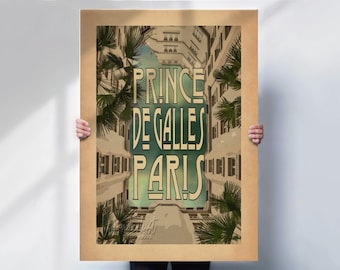 Prince de Galles Hotel Print: Art Deco Paris Travel Poster, Vintage style