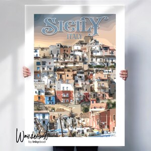 Sicily Travel Print - Vintage Style Italy Poster for Sciacca - Retro Travel Wall Decor- Travel prints
