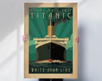 RMS Titanic White Star Line ocean liner ship travel poster wall art, vintage Style
