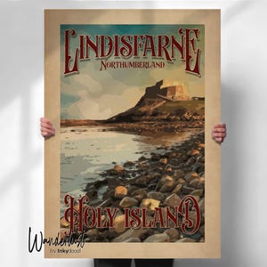 Lindisfarne Holy Island Travel Print - Vintage Northumberland Poster - Unique Wall Art Gift- Travel prints