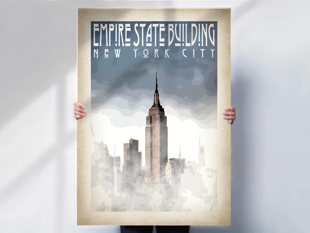 Empire State Building Art Deco Print: New York City Aged Style Travel ...