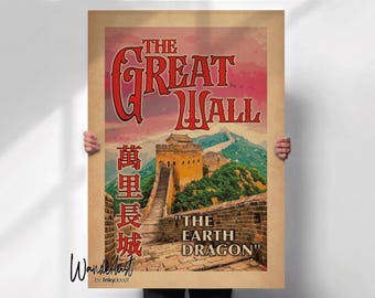 Wall of China Poster – Vintage Travel Art, Minimalist Print