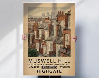Muswell Hill Print: London Tube station wall art, Vintage Travel Poster