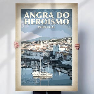 Angra Do Heroismo Portugal print - Travel Art in an aged Style- Travel prints