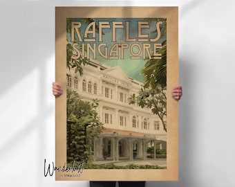 Raffles Hotel Singapore Print - Art Deco Wall Art - Travel Poster - Special Place Gift- Travel prints