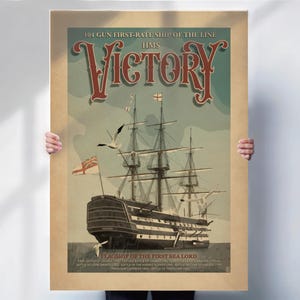 HMS Victory art print, Royal Navy warship, battle of Trafalgar, vintage style print