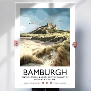 Bamburgh Castle Travel Poster - Retro Style Northumberland Art