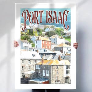 Port Isaac Retro Stil Reiseplakat - Cornwall Wand Kunst Geschenk- Reisedrucke