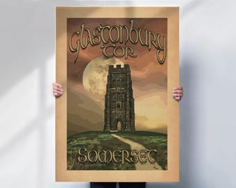 Glastonbury Tor Print: Vintage Style Travel Poster
