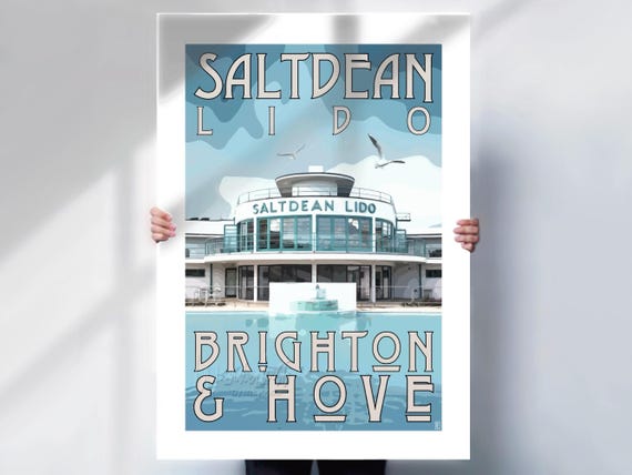 Saltdean Lido Art Deco Print: Retro Brighton Seaside Travel Poster