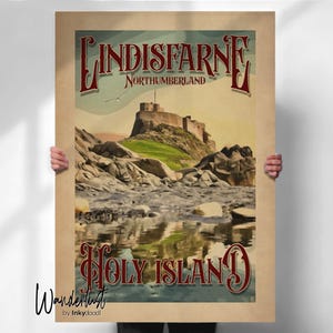 Lindisfarne Travel Poster - Holy Island Northumberland Wall Art - Vintage Style Print for Special Place Gift- Travel prints