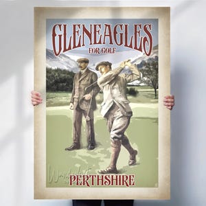 Gleneagles Golf Print - Aged Style Travel Poster for Golf Lovers - Wall Art and Special Place Gift- Travel prints