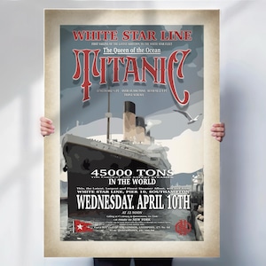 Titanic Print - Aged effect Wall Art - White Star Line Advert - Travel Poster- Travel prints