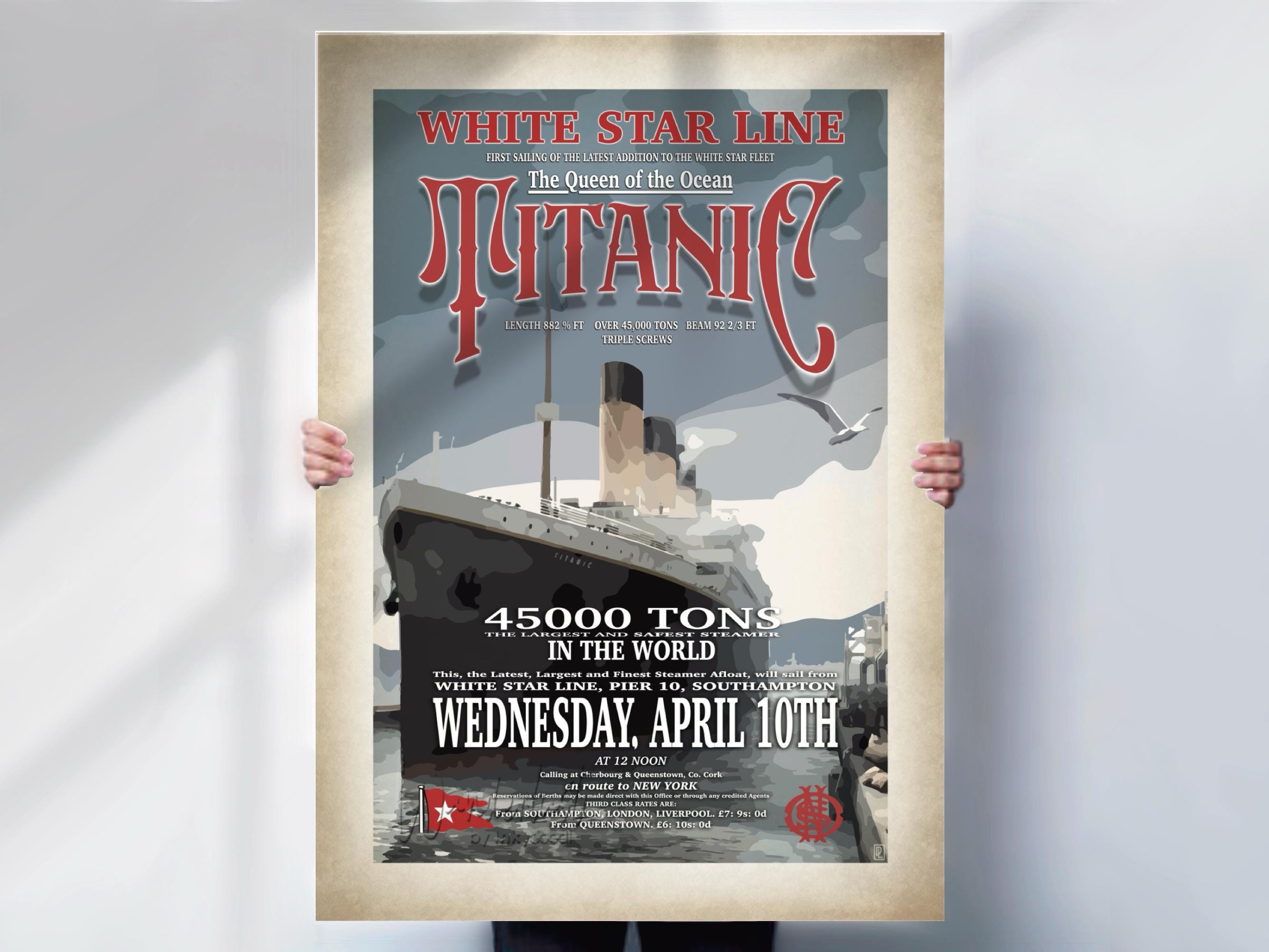 Titanic Print Aged Effect Wall Art White Star Line Advert