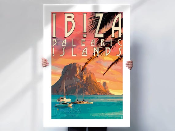 Ibiza Travel Print: Retro Sunset Poster - Mediterranean Vibes