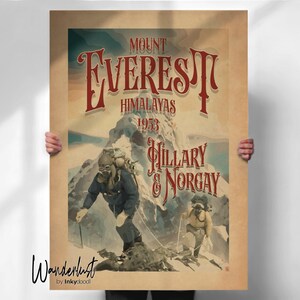 Mount Everest Travel Print - Himalayas Poster for Mountain Climbing Enthusiasts - Hillary and Norgay - Special Gift- Travel prints