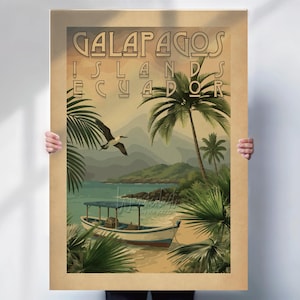 Galapagos Islands Ecuador canvas or wall art, tropical travel poster, coastal decor gift, beach print, vintage effect artwork