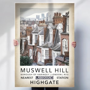 Muswell Hill Print or Canvas | Reimagined London Tube Station Travel Poster | North London Wall Art | Vintage Haringey N10 Decor