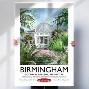 Birmingham Botanical Gardens Reisedruck - Britisches Eisenbahnposter - Retro Style Palmenhaus Wandkunst