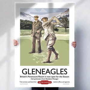 Gleneagles British Railway travel poster  - retro style golfing wall art - Scottish Travel print