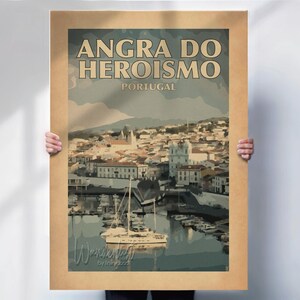 Angra Do Heroismo Portugal print - Travel Art in vintage Style- Travel prints