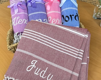Toalla turca personalizada, toalla de playa bordada personalizada, regalo de dama de honor, recuerdo de despedida de soltera, regalo de boda, manta de algodón