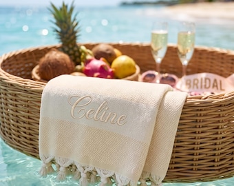 Personalized Gift, Wedding Favors, Christmas Gift, Personalized Towel, Organic Turkish Cotton Beach Towel - Diamond Pattern Decorative Towel