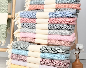 Personalized Gift, Wedding Favors, Christmas Gift, Personalized Towel, Organic Turkish Cotton Beach Towel - Diamond Pattern Decorative Towel
