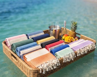 Personalized Turkish Cotton Beach Towel, Embroidered Name Gift