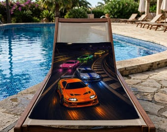 Street Racing Beach Towel, Fast Car Pool Towel, Neon Racing Summer Towel, Personalized Printed Gift For Car Lovers