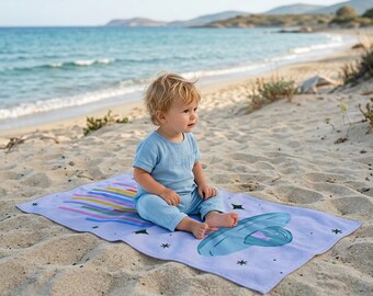 UFO Cat Rainbow Beach Towel, Kids Beach Towel, Cute Baby Pool Towel, Rainbow Summer Towel, Personalized Printed Towel,