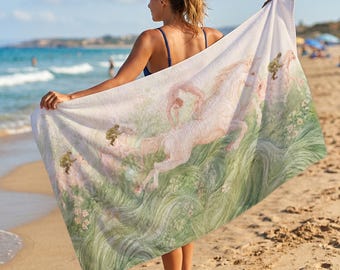 Unicorn Beach Towel, Dreamy Floral Pool Towel, Whimsical Summer Towel, Personalized Printed Towel, Custom Gift For Girls