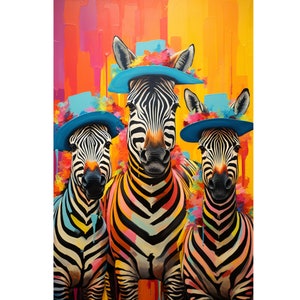 Pop Art Digital Download, Fun Zebra Image, Bright Vibrant Color