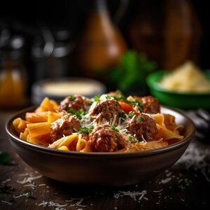 Fotografia Ziti, imagem de almôndega italiana, imagem de dar água na boca, download digital de arte de parede de restaurante, obra-prima culinária, imagem de comida reconfortante
