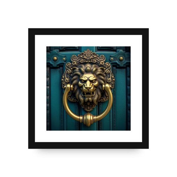 Vintage image of Lion Head German Brass Door Knocker Digital Download Beautiful Old Brass Door Knocker Collection Wall Decor Photography