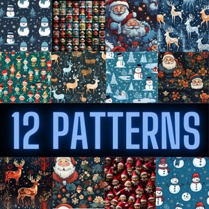 Seamless Christmas Digital Download, 12 Overall Christmas Holiday Patterns, 12 Colorful  Patterns