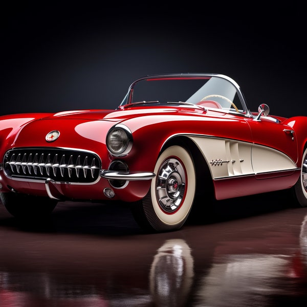 Corvette classica, auto Chevy, foto di auto d'epoca, fotografia di storia automobilistica, immagine di download digitale per la stampa