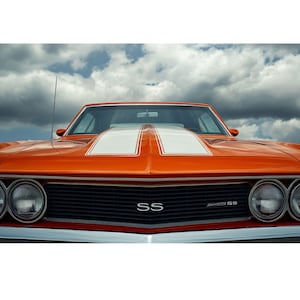 Red 1969 Chevy SS Nova Close-Up | Classic Muscle Car Photo | Vintage Auto Print Download